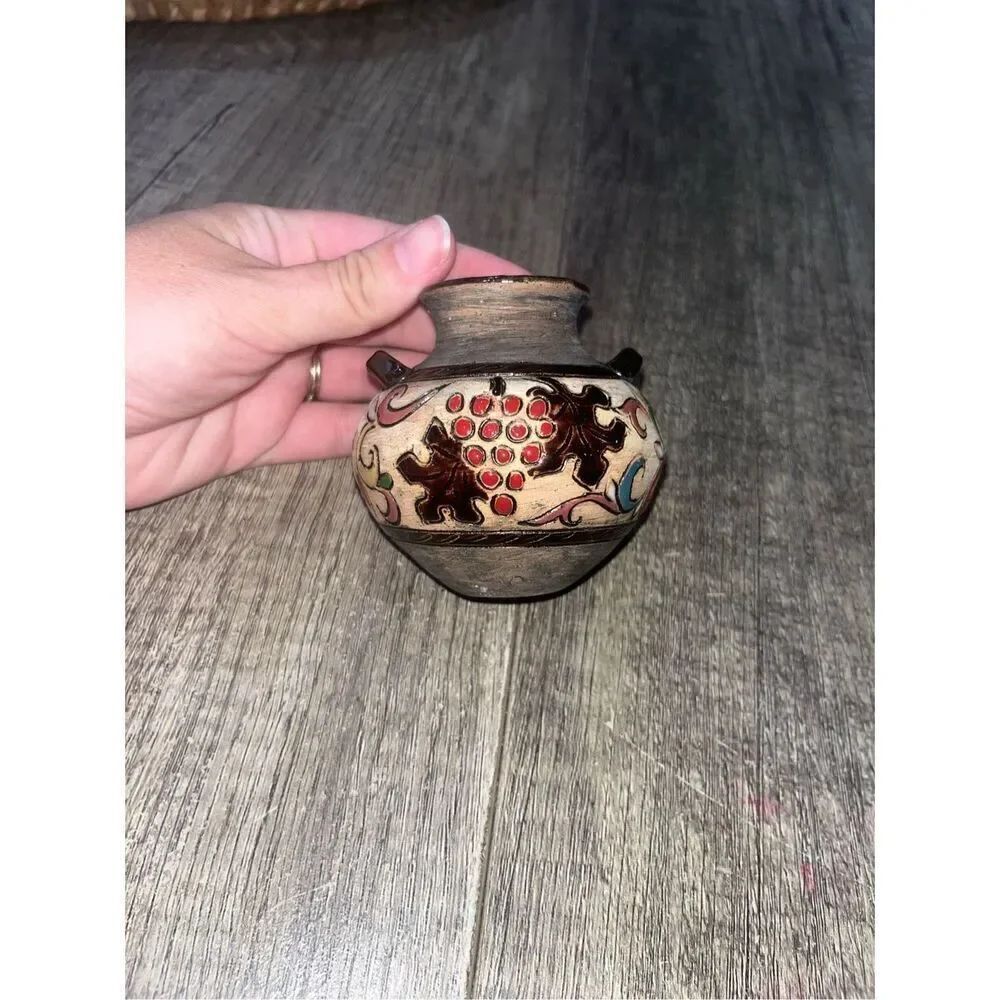 Vintage Hand Painted Ceramic Armenian Pottery mini vase signed Martiki